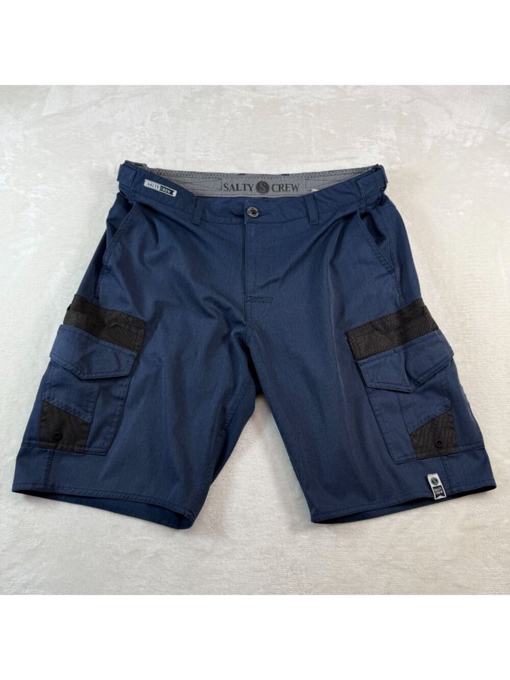 Salty Crew Deep Sea Cargo Shorts Adjustable Waist Navy Blue Mens 32
